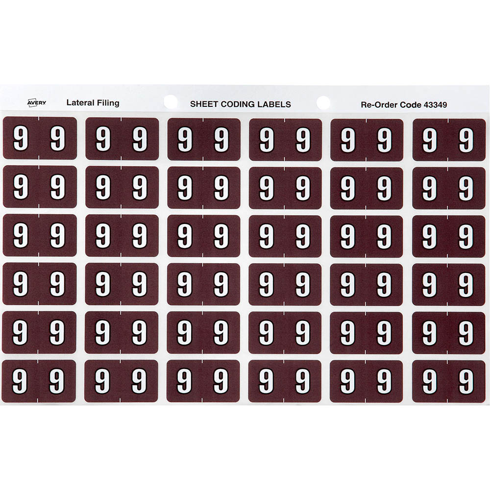 Image for AVERY 43349 LATERAL FILE LABEL SIDE TAB YEAR CODE 9 25 X 38MM BROWN PACK 180 from OFFICE NATIONAL CANNING VALE