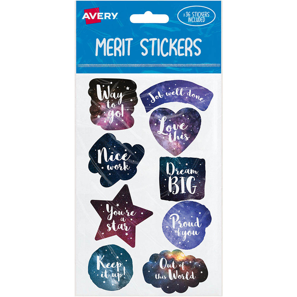 Image for AVERY 698003 MERIT STICKERS COSMOS PACK 36 from OFFICE NATIONAL CANNING VALE