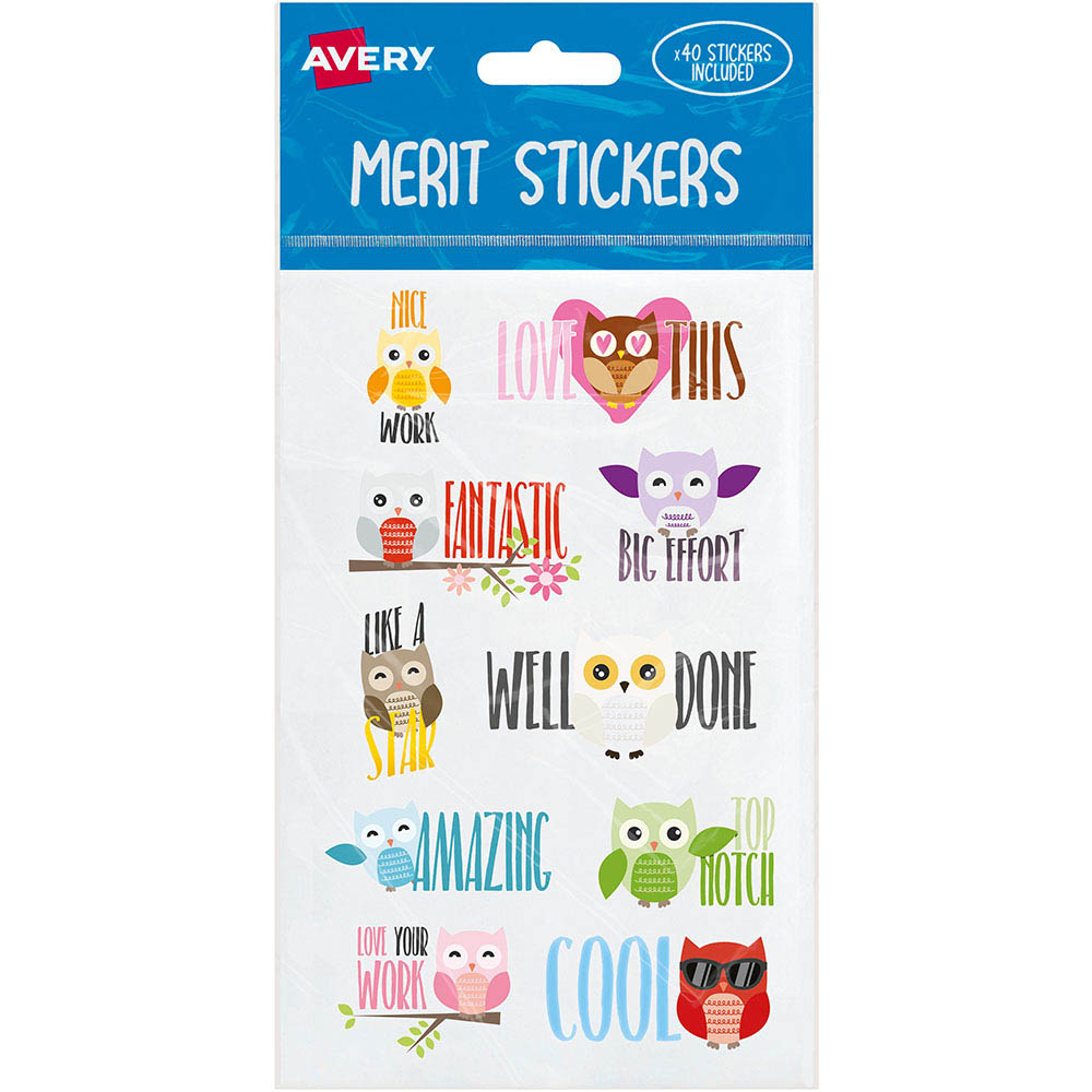 Image for AVERY 698005 MERIT STICKERS OWL PACK 40 from Copylink Office National