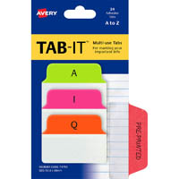 avery 74753 multiuse tabs a-z 50.8 x 38mm neon pack 24