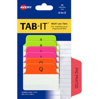 avery 74757 multiuse tabs a-z 50.8 x 38mm neon pack 48