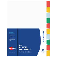 avery 85690 divider plastic a4 10-tab insertable white