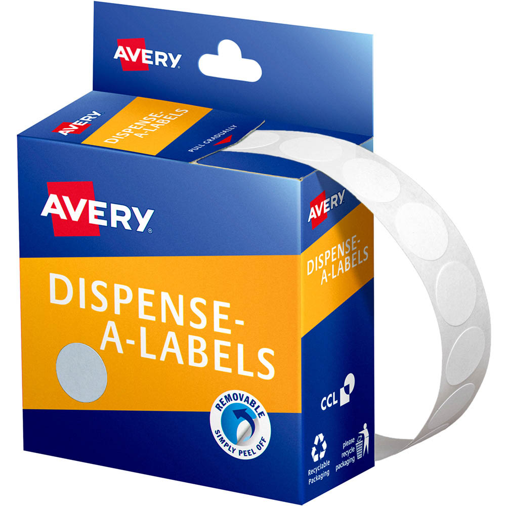 Image for AVERY 937200 ROUND LABEL DISPENSER 14MM WHITE BOX 1200 from Mackay Business Machines (MBM) Office National