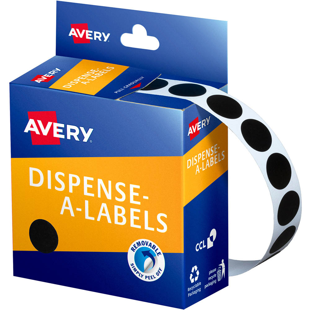 Image for AVERY 937242 ROUND LABEL DISPENSER 14MM BLACK BOX 1050 from Office National Whyalla