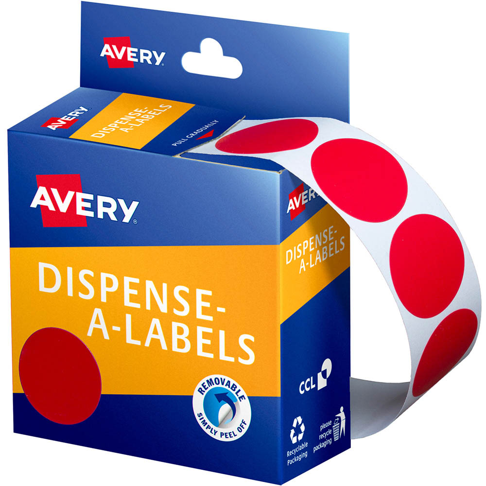 Image for AVERY 937243 ROUND LABEL DISPENSER 24MM RED BOX 500 from SBA Office National - Darwin