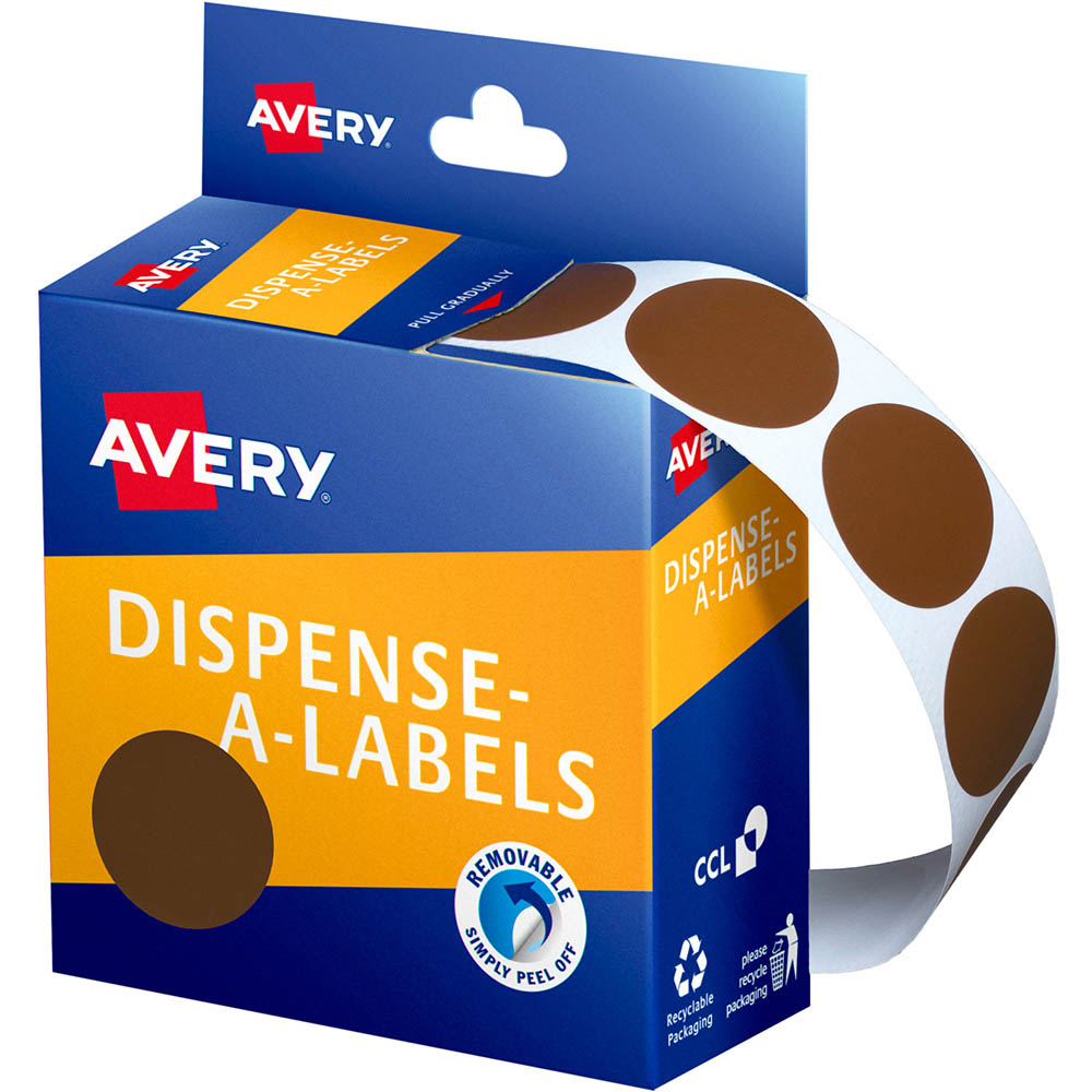 Image for AVERY 937245 ROUND LABEL DISPENSER 24MM BROWN BOX 500 from Office National