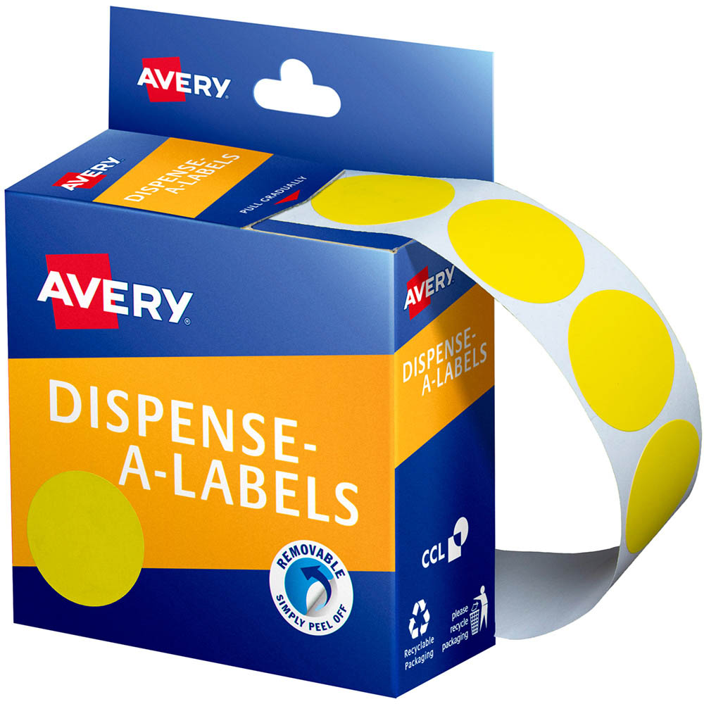 Image for AVERY 937247 ROUND LABEL DISPENSER 24MM YELLOW BOX 500 from OFFICE NATIONAL CANNING VALE
