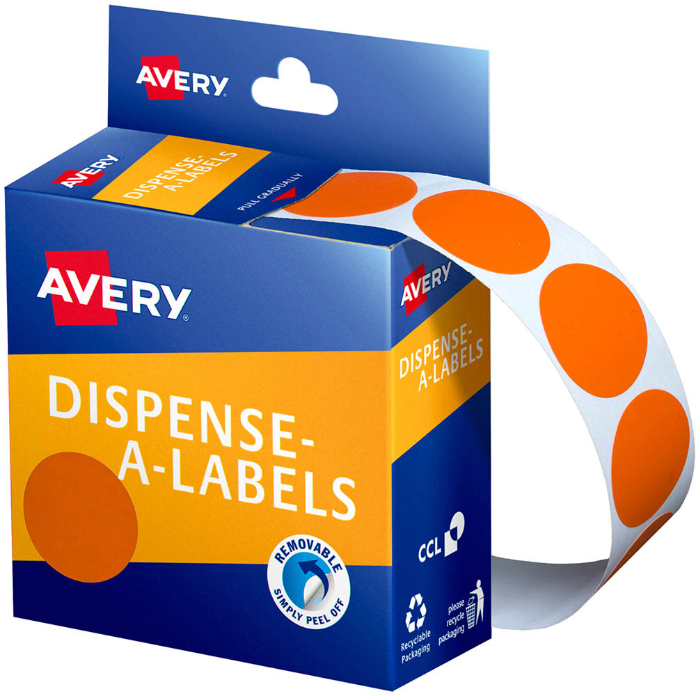 Image for AVERY 937248 ROUND LABEL DISPENSER 24MM ORANGE BOX 500 from Surry Office National