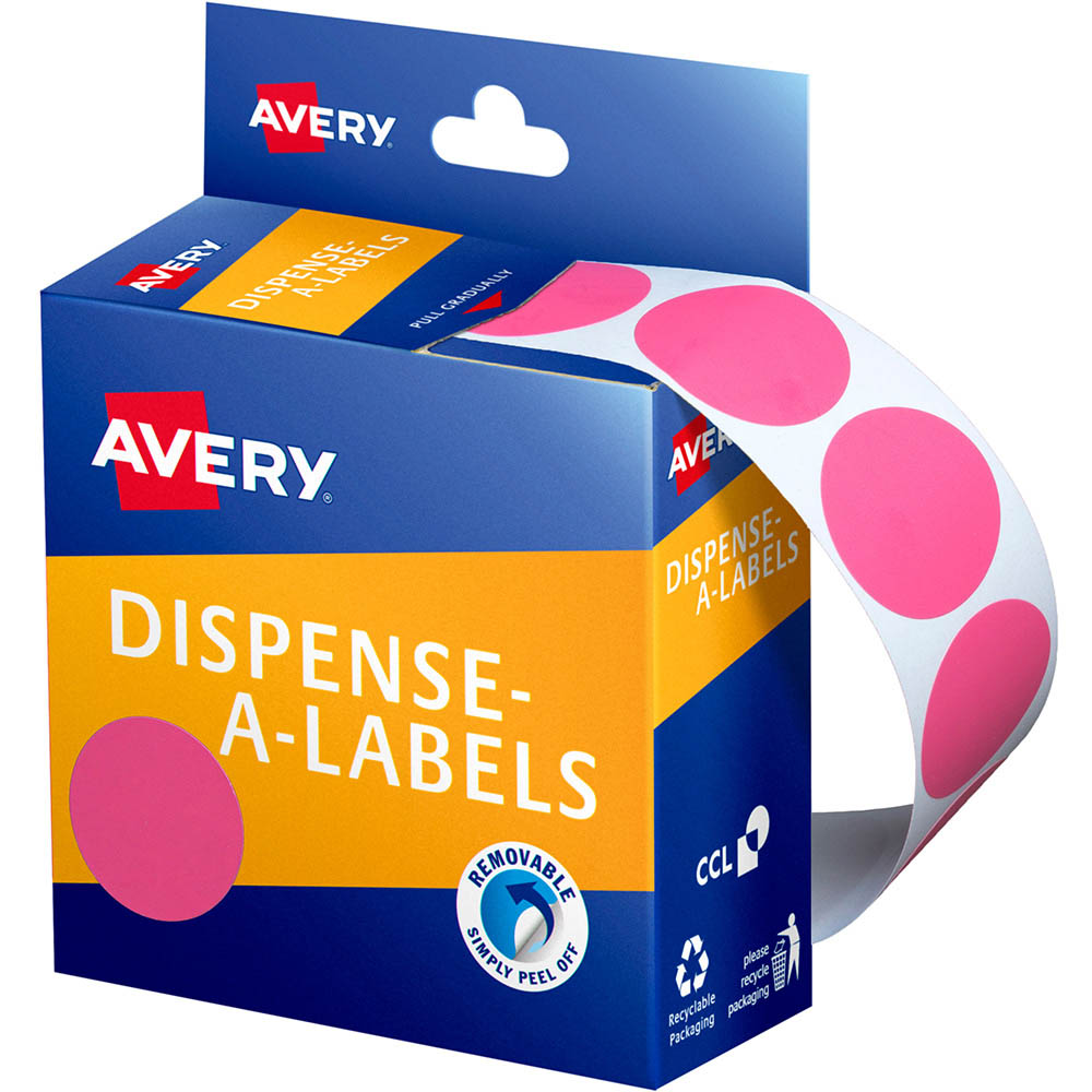 Image for AVERY 937249 ROUND LABEL DISPENSER 24MM PINK BOX 500 from Office National Sydney Stationery