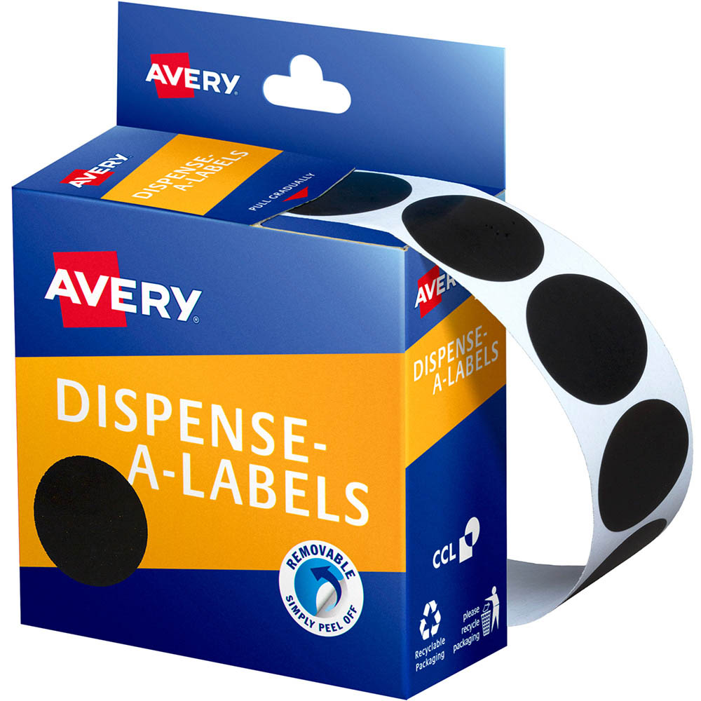 Image for AVERY 937250 ROUND LABEL DISPENSER 24MM BLACK BOX 500 from Angletons Office National
