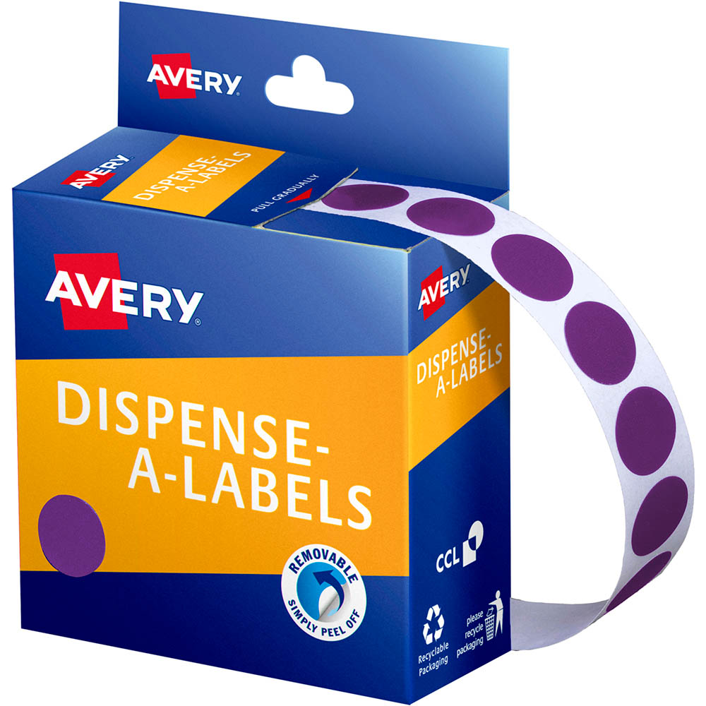 Image for AVERY 937264 ROUND LABEL DISPENSER 14MM PURPLE BOX 1050 from Office National Kalgoorlie