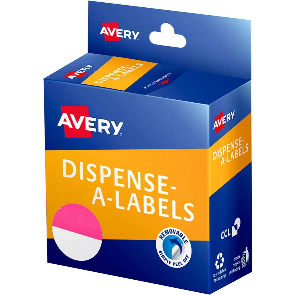 Image for AVERY 937279 ROUND LABEL DISPENSER 24MM PINK/WHITE BOX 300 from Our Town & Country Office National