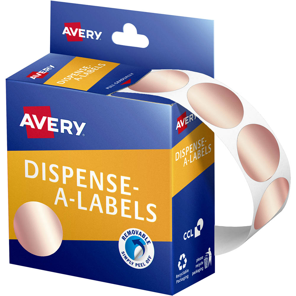 Image for AVERY 937371 ROUND LABEL DISPENSER 24MM ROSE GOLD BOX 250 from Our Town & Country Office National