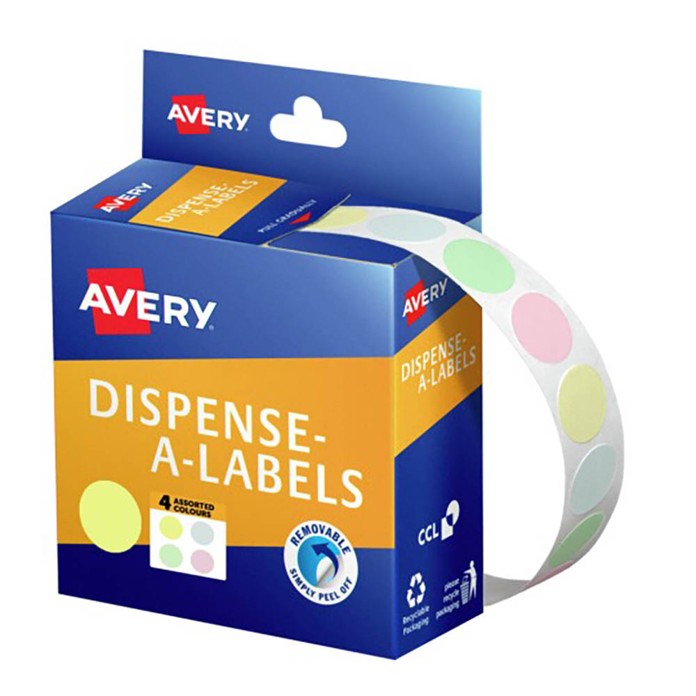 Image for AVERY DOT STICKER DISPENSER 14MM ASSORTED PASTEL PACK 600 from Office National