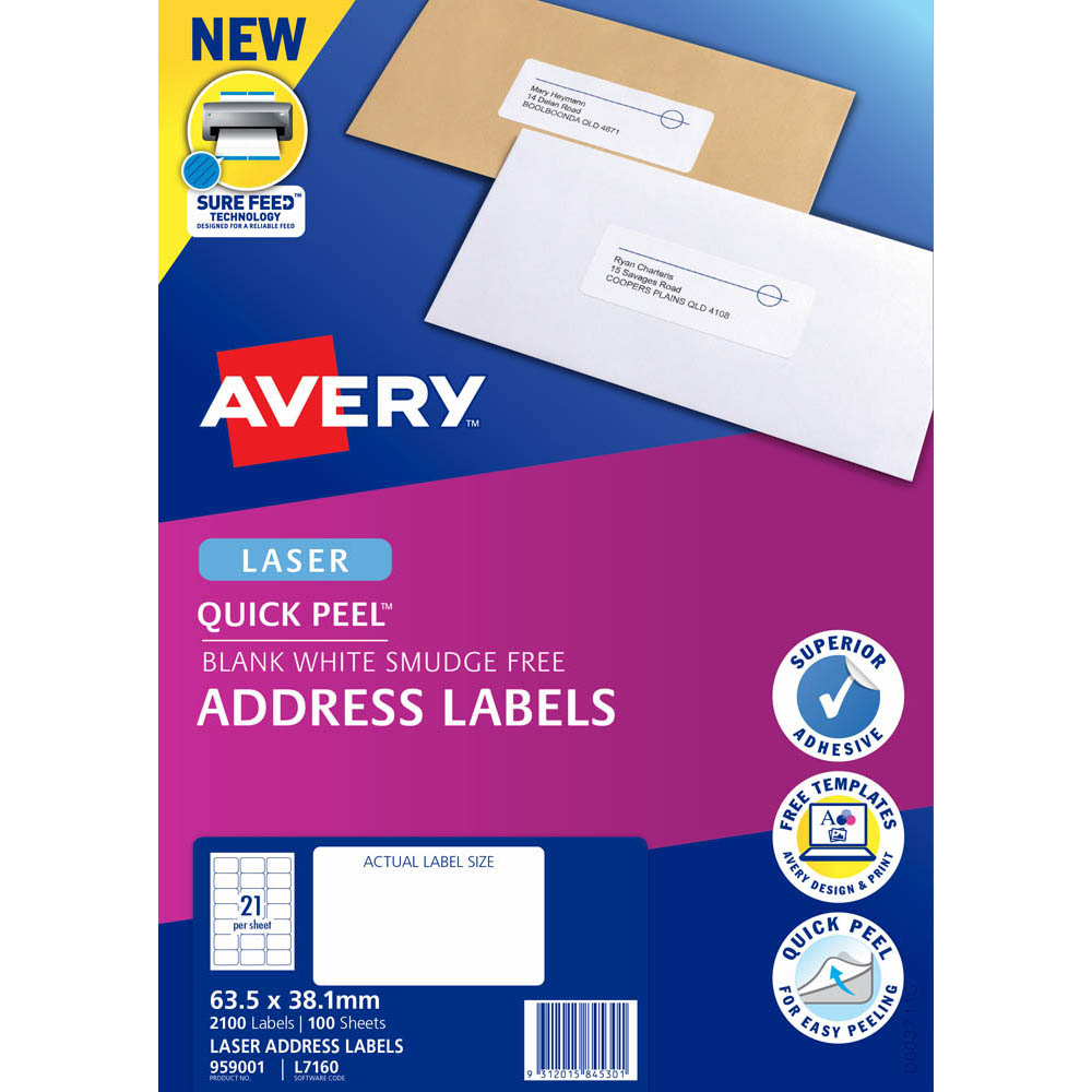 AVERY 23 L23 QUICK PEEL ADDRESS LABEL WITH SURE FEED LASER Regarding L7160 Label Template