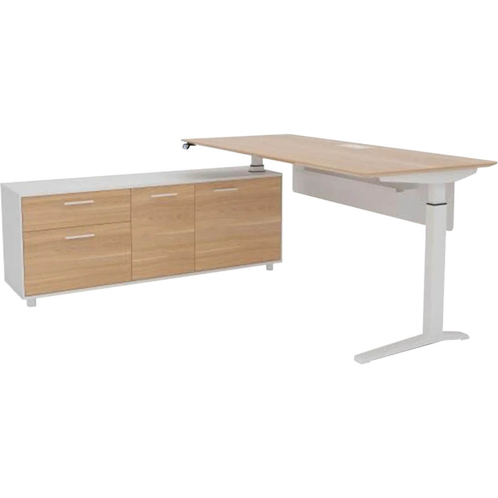 Image for POTENZA EXECUTIVE ELECTRIC HEIGHT ADJUSTABLE DESK LHS BUFFET 2000 X 1820MM VIRGINIA WALNUT/WHITE from Discount Office National