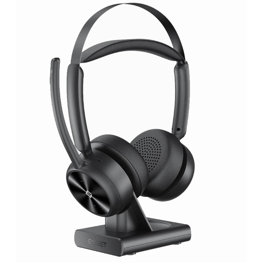 Image for EMEET HS80 GENIUSCALL WIRELESS BLUETOOTH ON-EAR HEADSET WITH CHARGING BASE AND SUPER ENC BLACK from Office National Sydney Stationery