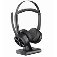 emeet hs80 geniuscall wireless bluetooth on-ear headset with charging base and super enc black
