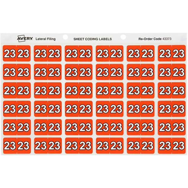 Image for AVERY 43373 LATERAL FILE LABEL SIDE TAB YEAR CODE 23 25 X 38MM ORANGE PACK 180 from Paul John Office National