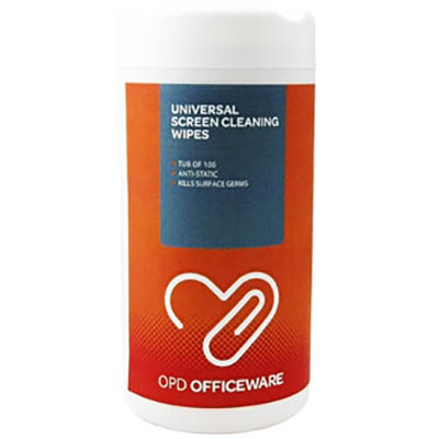 Image for OPD UNIVERSAL SCREEN CLEANING WIPES TUB 100 from Office National Sydney Stationery