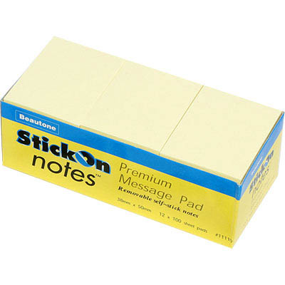 Image for STICK-ON NOTES 100 SHEETS 38 X 50MM YELLOW from Mackay Business Machines (MBM) Office National