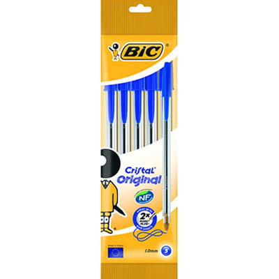 Image for BIC CRISTAL BALLPOINT PENS MEDIUM BLUE PACK 5 from Surry Office National