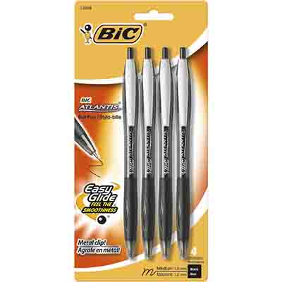 Image for BIC ATLANTIS RETRACTABLE BALLPOINT PEN 1.0MM BLACK PACK 4 from Office National Perth CBD