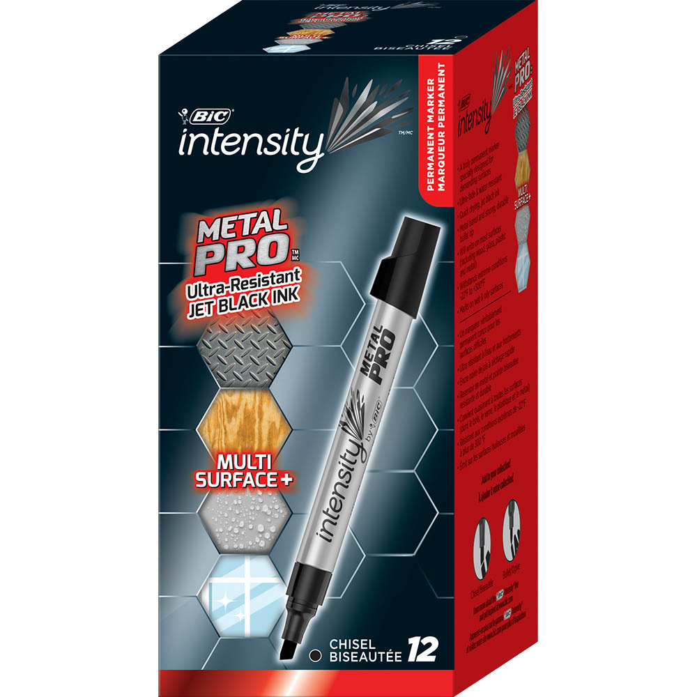 Image for BIC INTENSITY METAL PRO PERMANENT MARKER CHISEL BLACK BOX 12 from Aztec Office National Melbourne