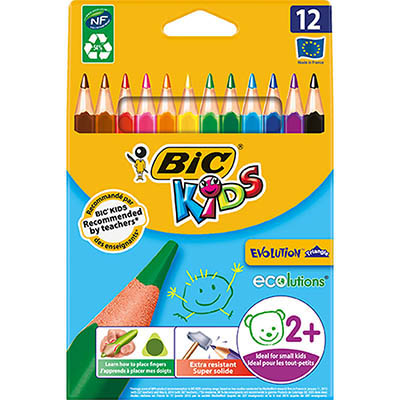 Image for BIC KIDS EVOLUTION TRIANGULAR COLOURING PENCILS ASSORTED PACK 12 from Surry Office National