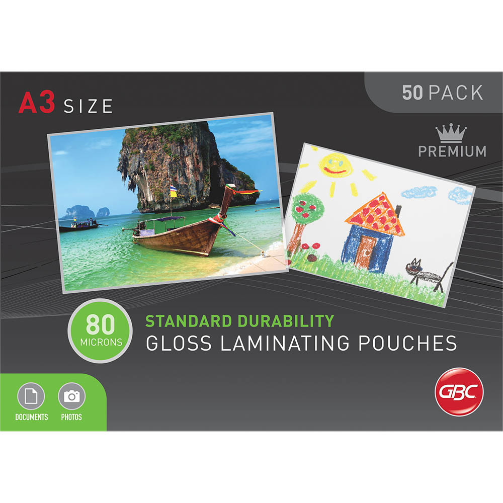 Image for GBC LAMINATING POUCH 80 MICRON A3 CLEAR PACK 50 from Aztec Office National Melbourne