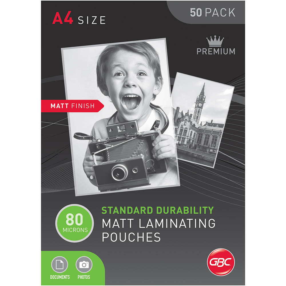 Image for GBC LAMINATING POUCH MATT 80 MICRON A4 CLEAR PACK 50 from Emerald Office Supplies Office National