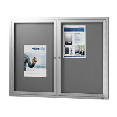 Image for VISIONCHART BE NOTICED NOTICE CASE 2 HINGED DOOR 1220 X 915MM SILVER FRAME GREY BACKING from Office National Kalgoorlie