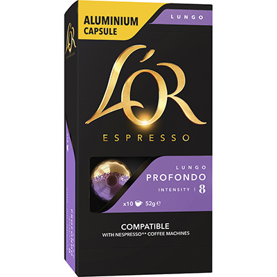 Image for L'OR ESPRESSO NESPRESSO COMPATIBLE COFFEE CAPSULES LUNGO PROFONDO PACK 10 from Aztec Office National