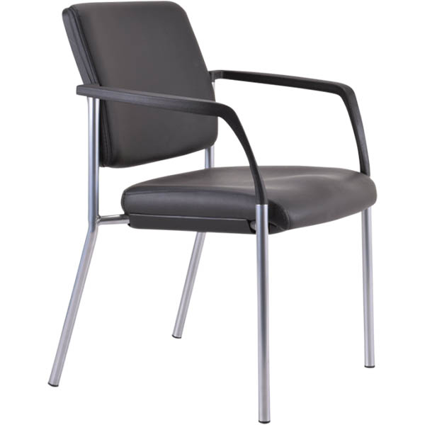 Image for BURO LINDIS VISITOR CHAIR 4-LEG BASE UPHOLSTERED BACK ARMS DILLON PU BLACK from PaperChase Office National