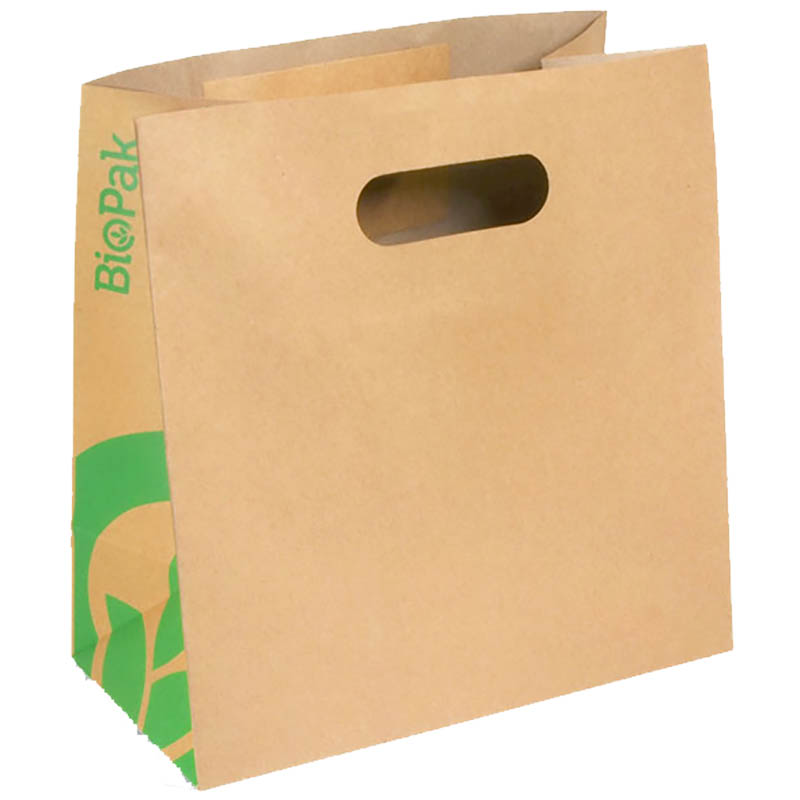 Image for BIOPAK KRAFT PAPER BAGS DIE-CUT HANDLE SMALL 270 X 280 X 145MM CARTON 250 from Office National