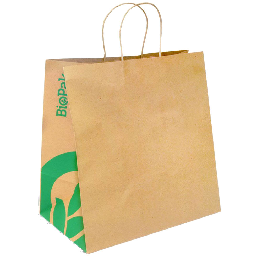 Image for BIOPAK KRAFT PAPER BAGS TWIST HANDLE LARGE 300 X 305 X 170MM CARTON 250 from Office National Perth CBD