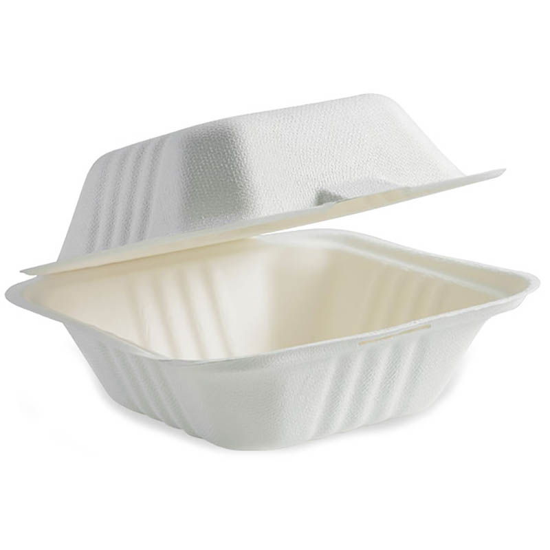 Image for BIOPAK BIOCANE TAKEAWAY CLAMSHELL 150 X 150 X 80MM WHITE PACK 125 from Aatec Office National