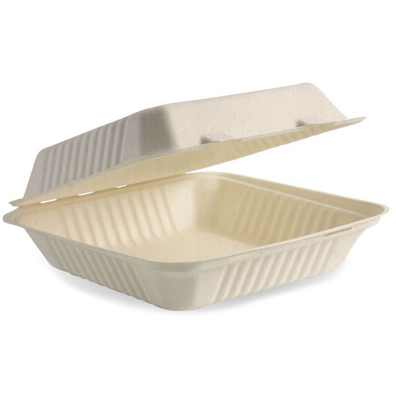 Image for BIOPAK BIOCANE TAKEAWAY CLAMSHELL 230 X 230 X 80MM NATURAL PACK 100 from Office National