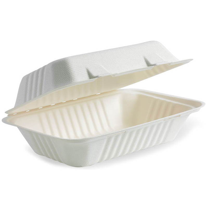 Image for BIOPAK BIOCANE TAKEAWAY CLAMSHELL 230 X 150 X 80MM WHITE PACK 125 from Aatec Office National