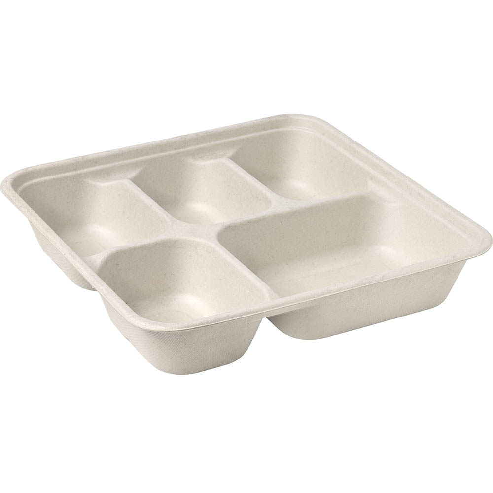 Image for BIOPAK BIOCANE TAKEAWAY BASE 5-COMPARTMENT LARGE NATURAL PACK 75 from PaperChase Office National