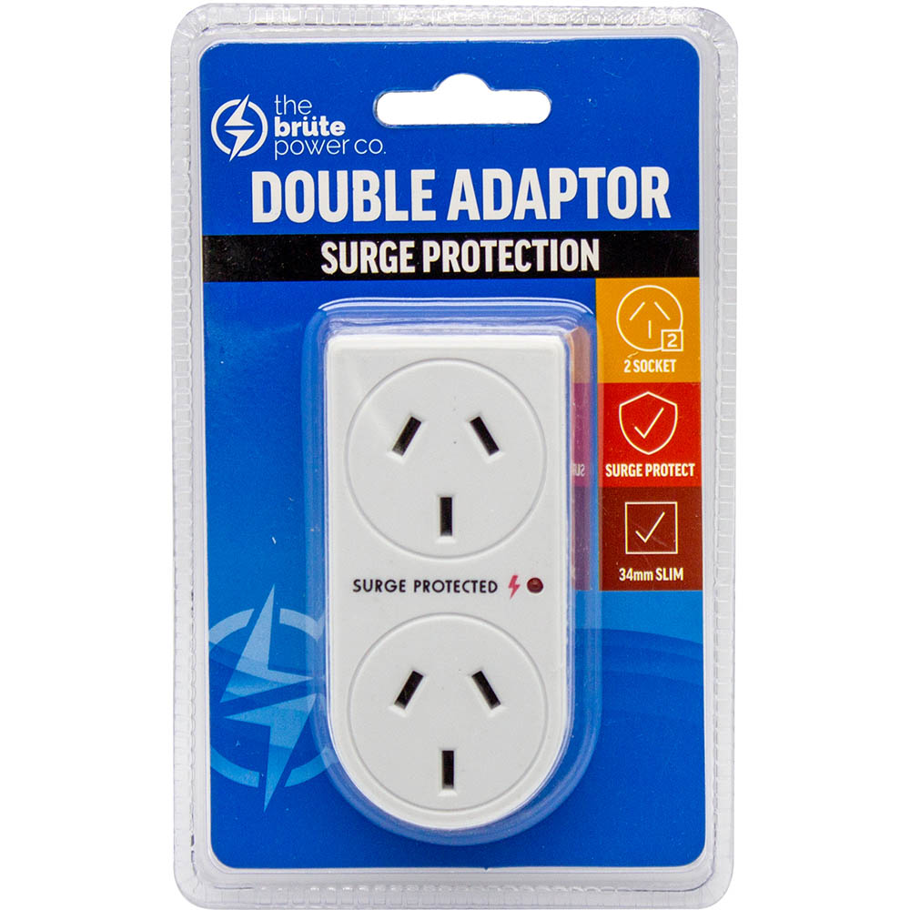 Image for THE BRUTE POWER CO DOUBLE ADAPTOR VERTICAL WITH SURGE PROTECTION from Office National Caloundra Business Supplies