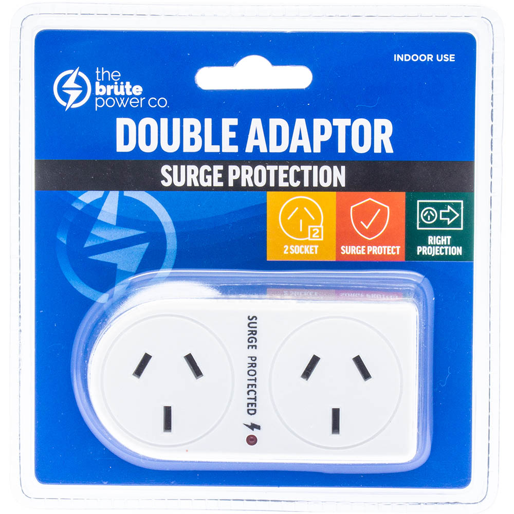 Image for THE BRUTE POWER CO DOUBLE ADAPTOR FLAT RIGHT WITH SURGE PROTECTION from Office National
