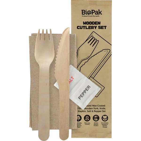Image for BIOPAK BIOTABLEWARE WOODEN CUTLERY SET UNCOATED 160MM CARTON 400 from Aztec Office National Melbourne