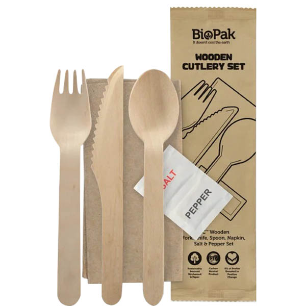 Image for BIOPAK BIOTABLEWARE WOODEN CUTLERY SET UNCOATED WITH SPOON 160MM CARTON 400 from Office National Barossa