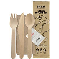 biopak biotableware wooden cutlery set uncoated with spoon 160mm carton 400