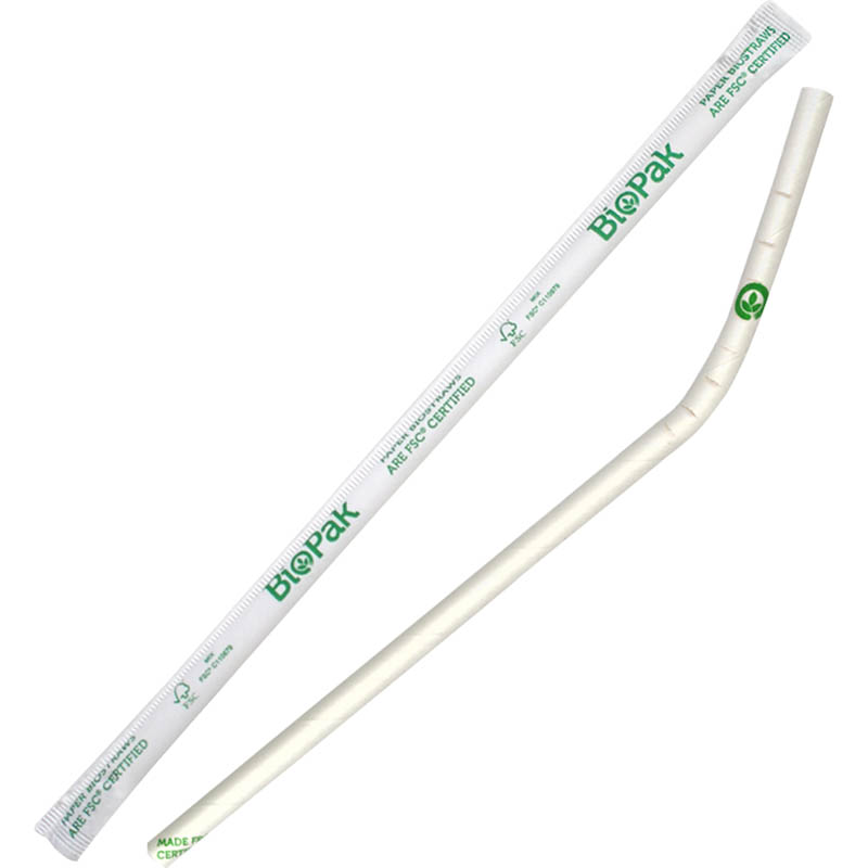 Image for BIOPAK BIOSTRAW BENDY STRAW WRAPPED 6MM WHITE PACK 250 from Angletons Office National