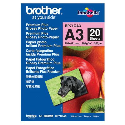 Image for BROTHER BP-71G PREMIUM PLUS GLOSSY PHOTO PAPER 260GSM A3 WHITE PACK 20 from Connelly's Office National