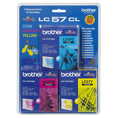 Image for BROTHER LC57CL3PK INK CARTRIDGE VALUE PACK CYAN/MAGENTA/YELLOW from OFFICE NATIONAL CANNING VALE, JOONDALUP & OFFICE TOOLS OPD