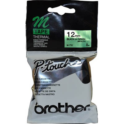 Image for BROTHER M-731 NON LAMINATED LABELLING TAPE 12MM BLACK ON GREEN from Angletons Office National