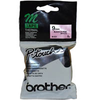 brother m-e21 non laminated labelling tape 9mm black on pink